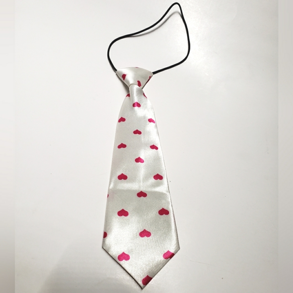4/$20 Toddler Boys satin neck tie, dark pink white hearts, elastic neck band